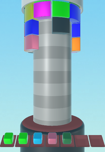 Screenshot do jogo Bricks Tower com torre de tijolos coloridos